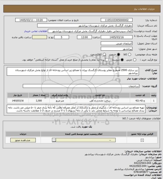 استعلام زیر سازی 2500 مترمربع معابر روستای گزگسک پیران با مصالح زیر اساس رودخانه ای از توابع بخش مرکزی شهرستان پیرانشهر