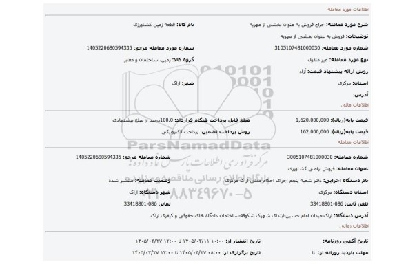 مزایده، فروش به عنوان بخشی از مهریه