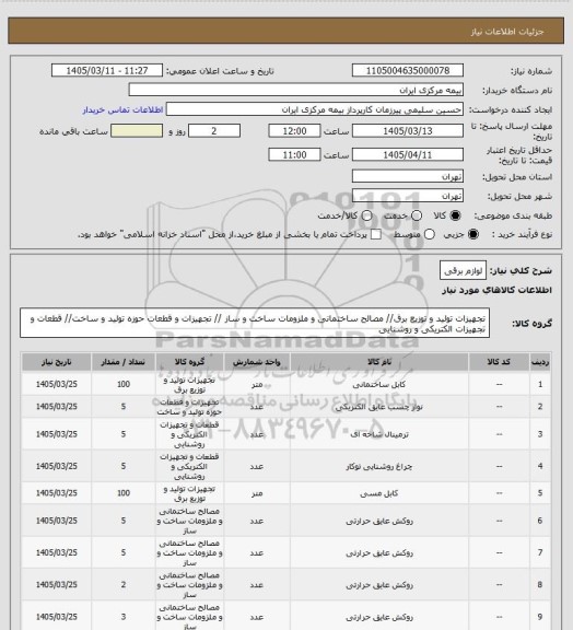 استعلام لوازم برقی