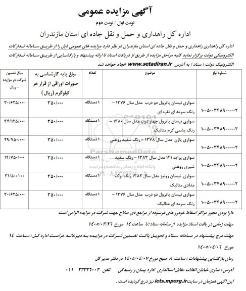 مزایده سواری نیسان پاترول ...