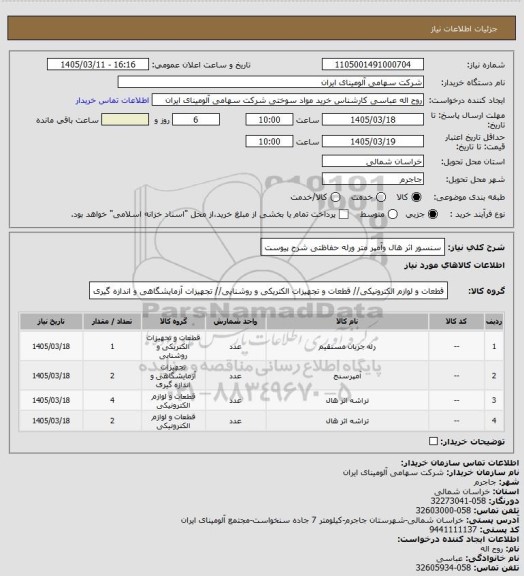 استعلام سنسور اثر هال وآمپر متر ورله حفاظتی شرح پیوست