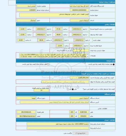 مزایده ، فروش قطعات داغی بازیافتی خودروهای تصادفی