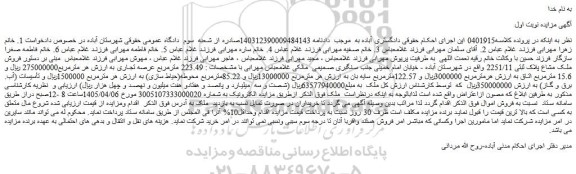 مزایده فروش ملک مشاع پلاک ثبتی 2251/11 واقع در شهرستان آباده 