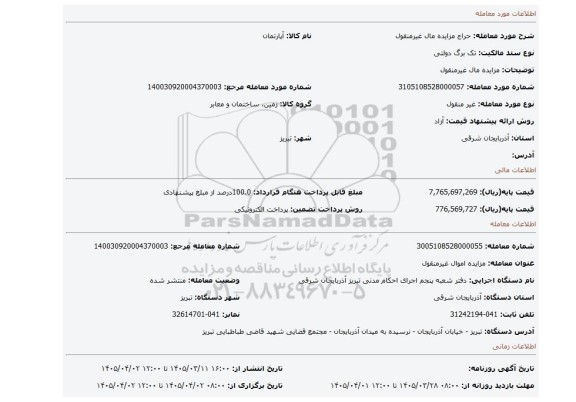 مزایده، مزایده مال غیرمنقول