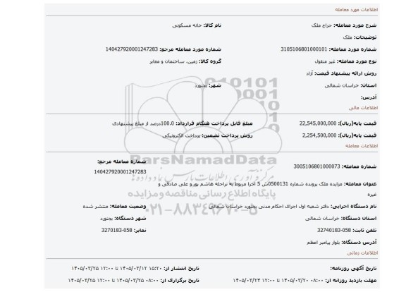 مزایده، ملک