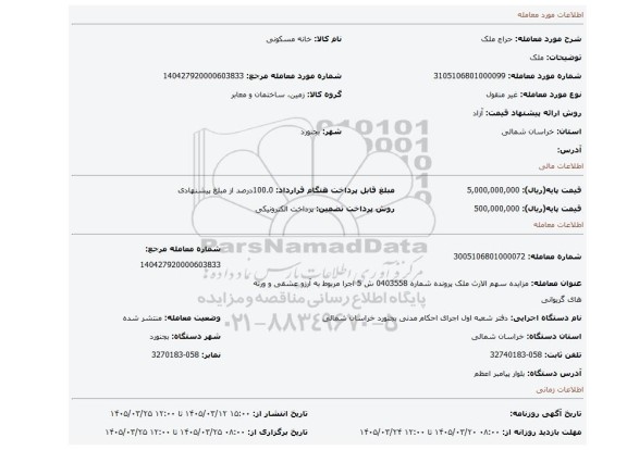 مزایده، ملک