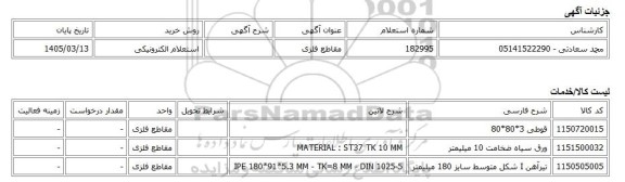 استعلام الکترونیکی، مقاطع فلزی
