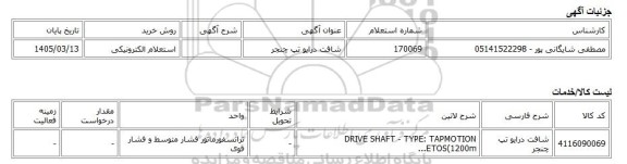 استعلام الکترونیکی، شافت درایو تپ چنجر