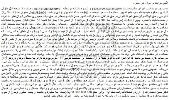 مزایده شماره فرعی1860  از اصلی 156 بخش 14 ناحیه 55  استان گیلان  بصورت ششدانگ عرصه و اعیان زمین 
