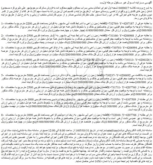 مزایده قطعه زمین زراعی آبی