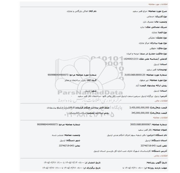 مزایده، قصر سفید