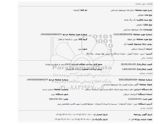 مزایده،  مال غیرمنقول مشاعی