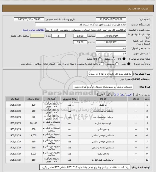 استعلام نیازهای دوره ای جانبازان و ایثارگران استان