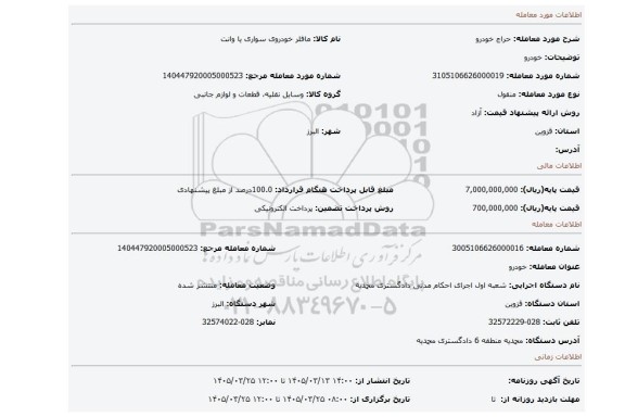 مزایده، خودرو