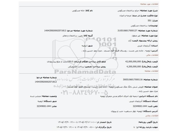 مزایده، ساختمان مسکونی