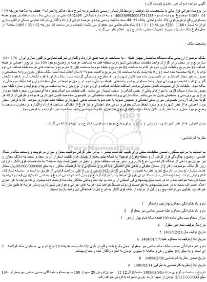 مزایده یک باب ساختمان چهار طبقه مسکونی 