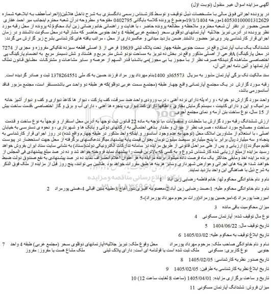 مزایده ششدانگ یک باب آپارتمان
