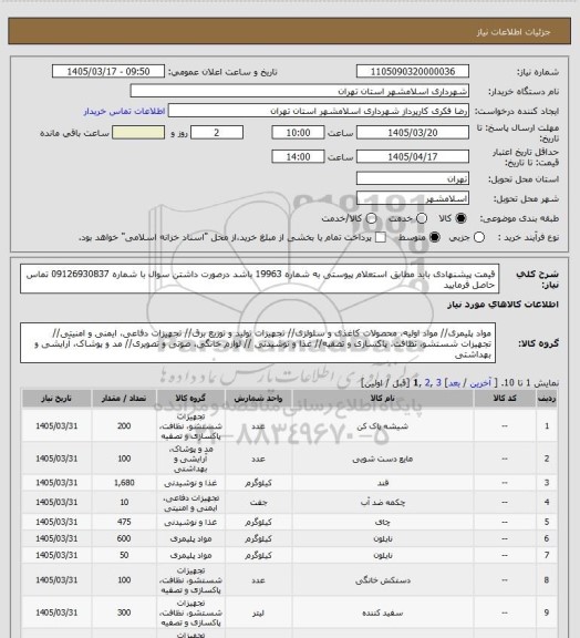 استعلام قیمت پیشنهادی باید مطابق استعلام پیوستی به شماره 19963 باشد درصورت داشتن سوال با شماره 09126930837 تماس حاصل فرمایید