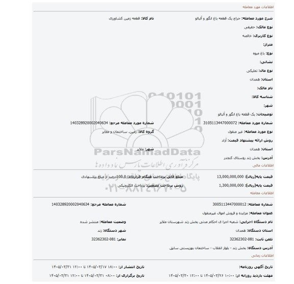 مزایده، یک قطعه باغ انگور و آلبالو