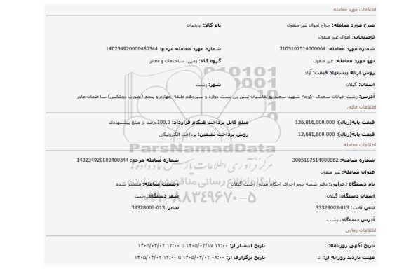 مزایده، اموال غیر منقول