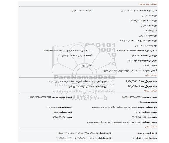 مزایده، ملک مسکونی