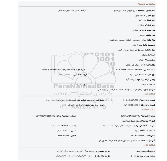 مزایده، فروش اموال غیر منقول