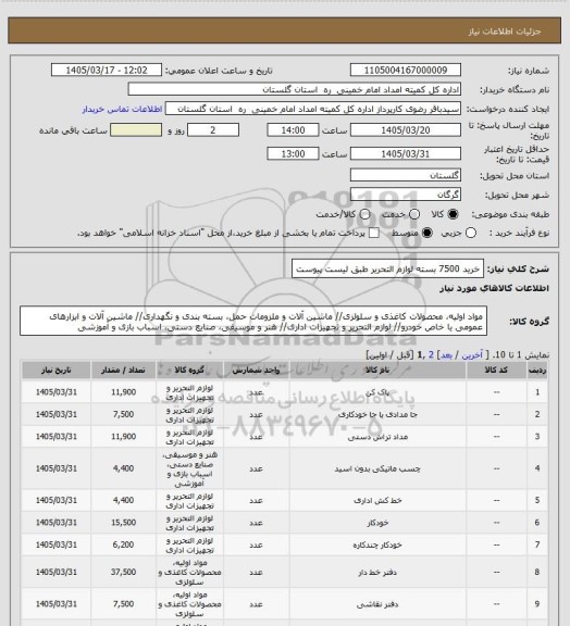 استعلام خرید 7500 بسته لوازم التحریر طبق لیست پیوست