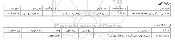 استعلام الکترونیکی، اسپری فوم - جهت آببندی تابلوهای برق ضد آتش