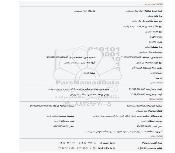 مزایده، ملک مسکونی