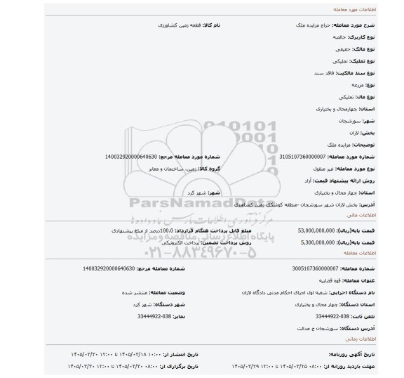 مزایده، مزایده ملک
