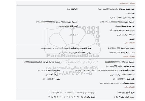 مزایده، مزایده 350بسته خرما