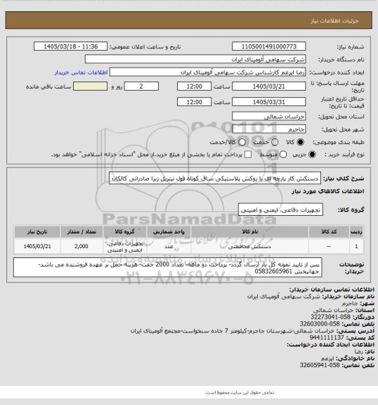 استعلام دستکش کار پارچه ای با روکش پلاستیکی ساق کوتاه فول نیتریل زبرا صادراتی کالکان