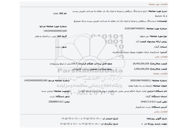 مزایده، ششدانگ سرقفلی و عرصه و اعیان یک باب مغازه به مساحت تقریبی بیست و یک مترمربع