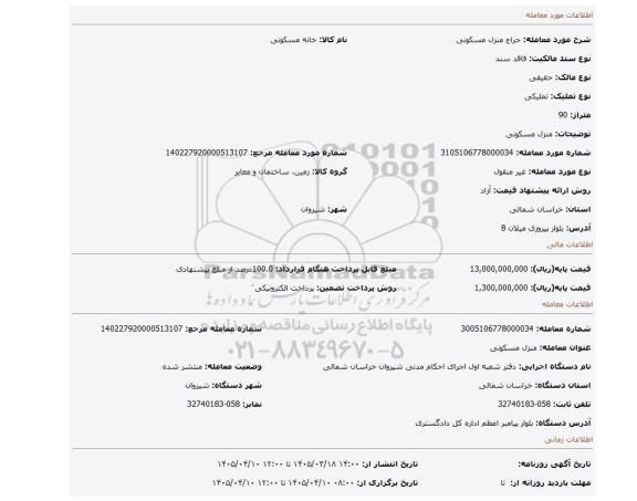 مزایده، منزل مسکونی