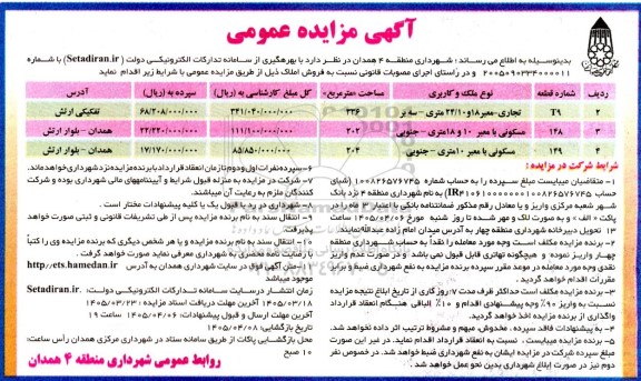 مزایده فروش املاک 