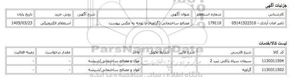 استعلام الکترونیکی، مصالح ساختمانی (گراویه(-با توجه به عکس پیوست