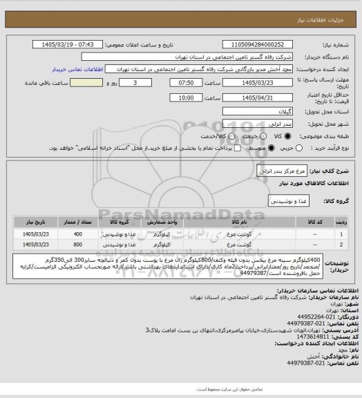 استعلام مرغ مرکز بندر انزلی