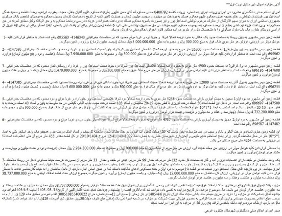 مزایده قطعه زمین دیمی مشهور به پایین روستا به مساحت حدود یک هکتار