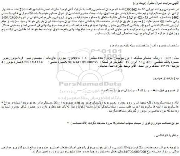مزایده خودرو سواری  هاچ بک  /  سیستم و تیپ :  فردا موتورزجویر sx5/  مدل : 1402  /  رنگ : مشکی متالیک