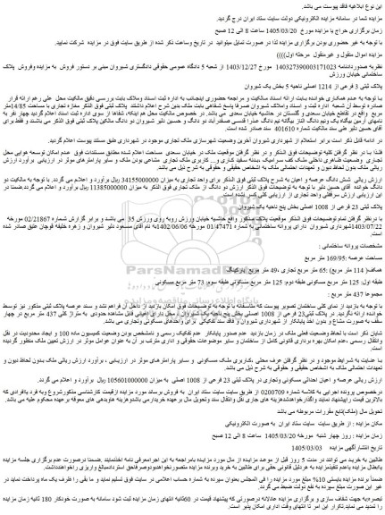 مزایده ملک کاربری ملک مسکونی