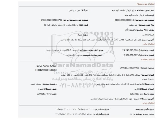 مزایده، فروش مال محکوم علیه
