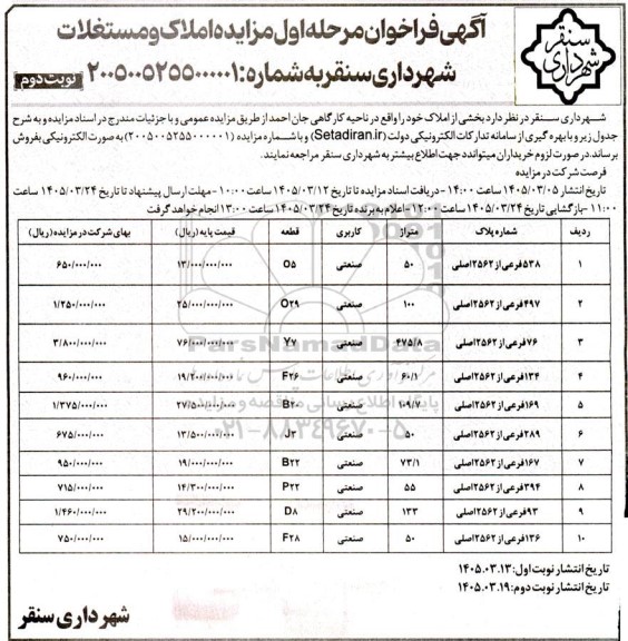 فراخوان مزایده فروش بخشی از املاک- نوبت دوم 
