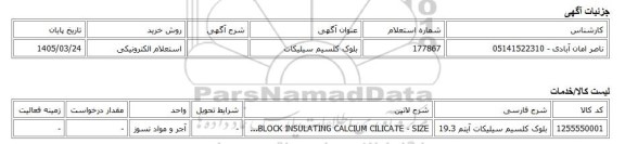 استعلام الکترونیکی، بلوک کلسیم سیلیکات