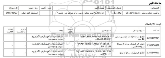 استعلام الکترونیکی، انواع فلانچ*خرید مطابق تایپ و برند مدنظر می باشد.*