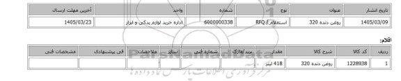استعلام، روغن دنده 320