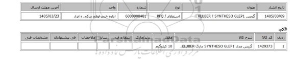 استعلام، گریس   ‎SYNTHESO GLEP1‏ /  KLUBER‎