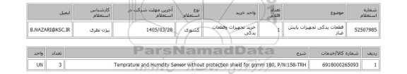 استعلام قطعات یدکی تجهیزات پایش غبار