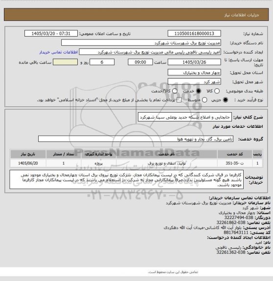 استعلام جابجایی و اصلاح شبکه جدید بوعلی سینا شهرکرد