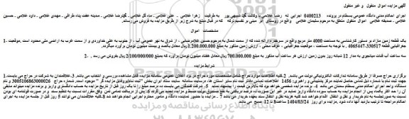 مزایده یک قطعه زمین مازاد - سه ساعت آب قنات میانجوی به مدار 12 شبانه روز