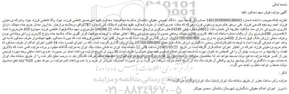 مزایده ششدانگ ملک 144396.22 مترمربع